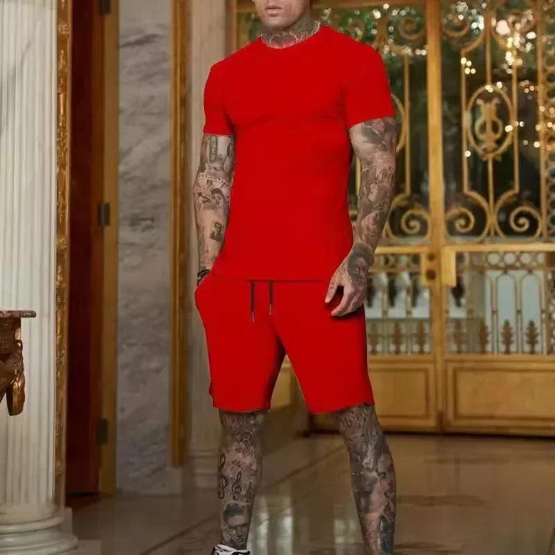 Fashionable and casual summer outdoor sports suit men's breathable T-shirt shorts casual and fashionable two-piece set