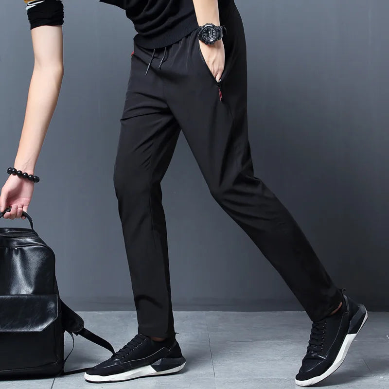 Mens Summer Ice Silk quick drying casual pants slim fit