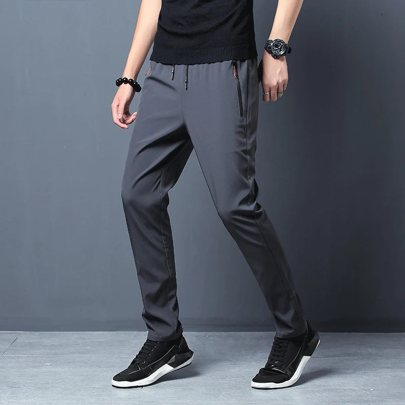 Mens Summer Ice Silk quick drying casual pants slim fit