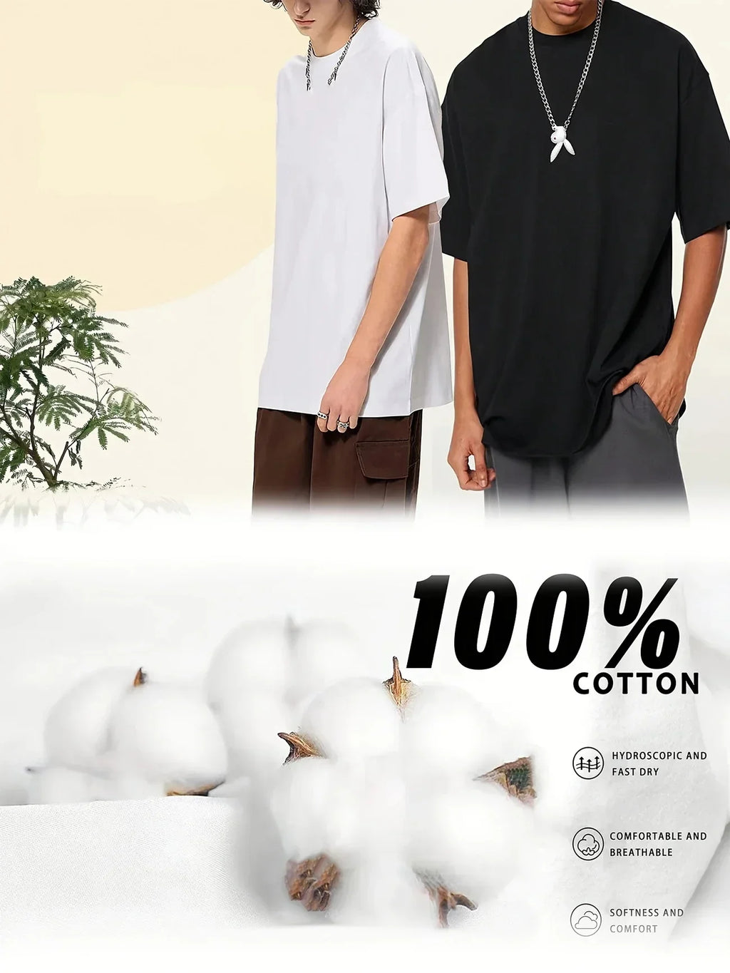 Cotton  Mens T-shirt Solid Color Casual Quality Short Sleeve Outdoor Jogging T-shirt Soft Loose Black White Tees