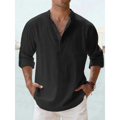 Cotton Linen Shirts for Men Casual Shirts Lightweight Long Sleeve Henley Beach Shirts Hawaiian T Shirts for Men Streetwear