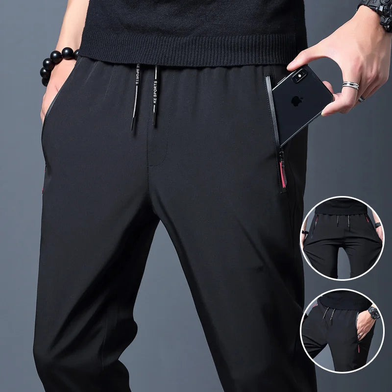 Mens Summer Ice Silk quick drying casual pants slim fit