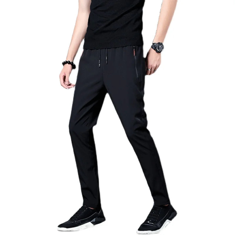 Mens Summer Ice Silk quick drying casual pants slim fit