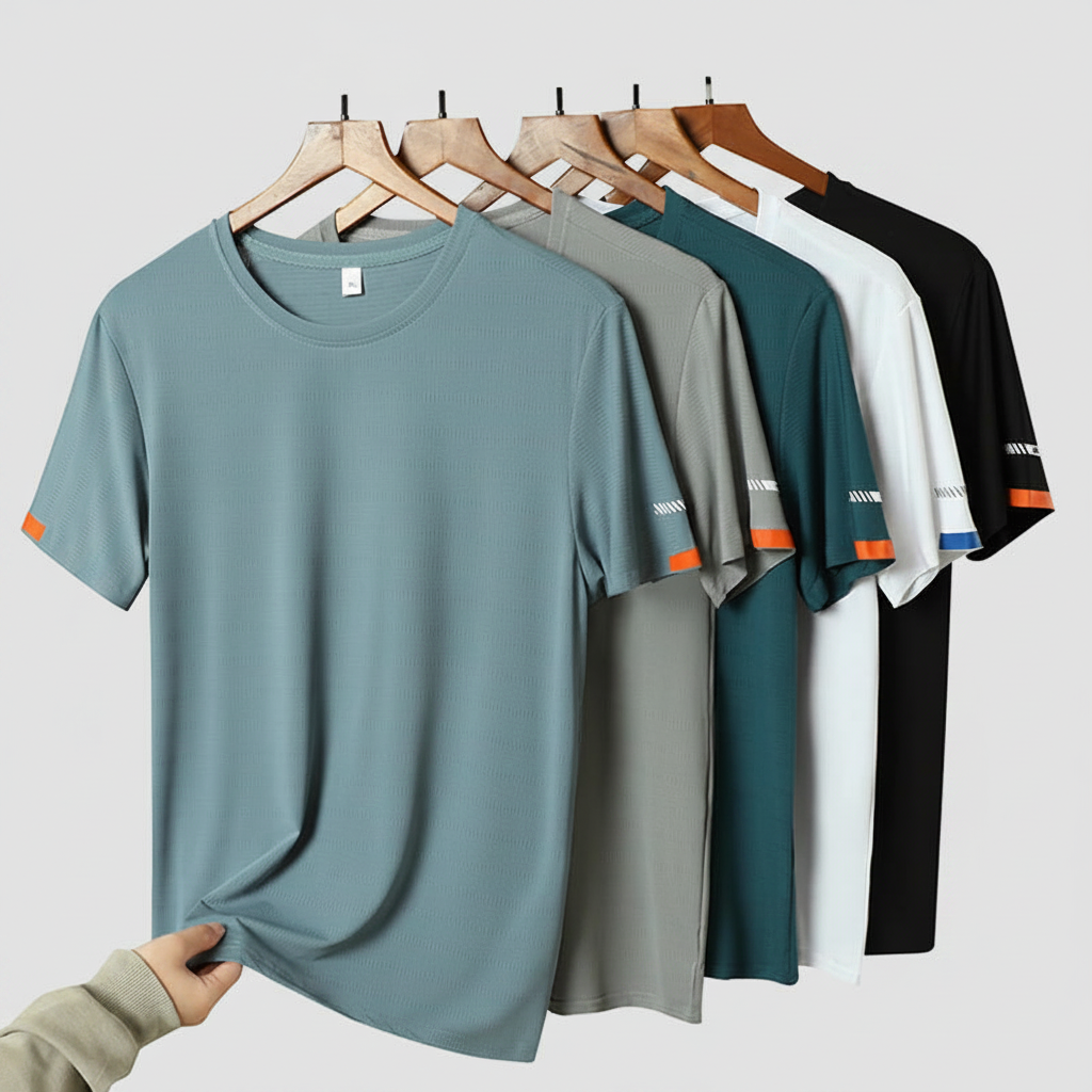 Mens Silk Ice Round Collar T-shirt - Light Gray Background